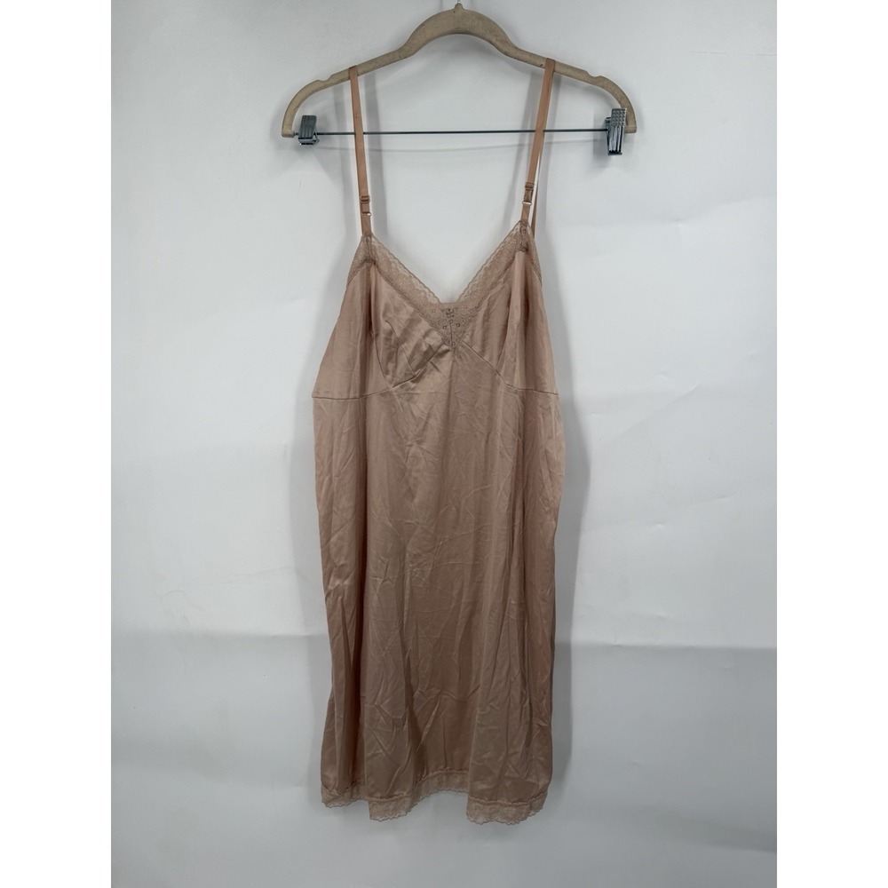 Vassarette Knee Length Tan Slip Dress Lace Trim Coquette Women 40/1X  Milk Maid